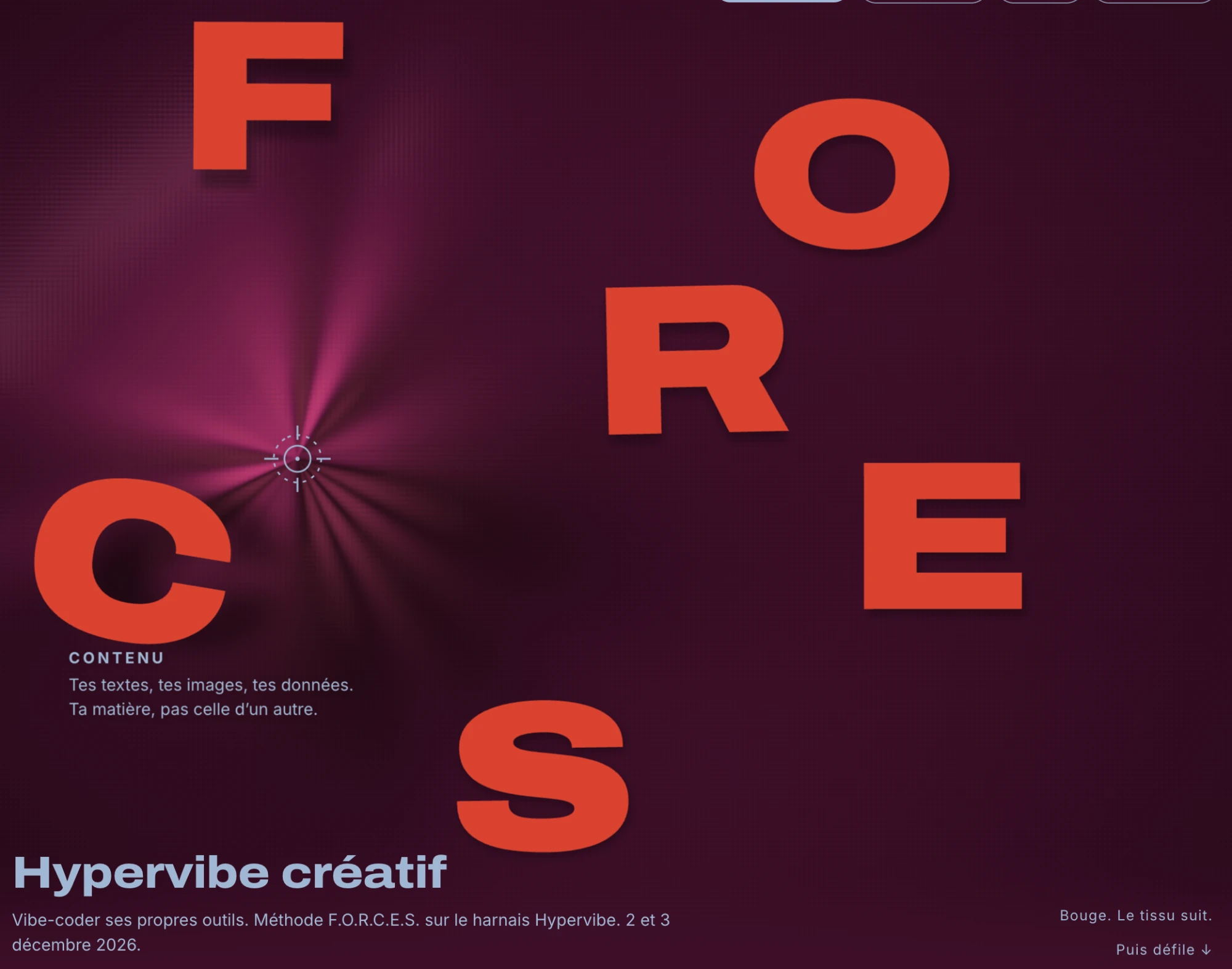 Visuel F.O.R.C.E.S. : lettres rouges sur tissu bordeaux